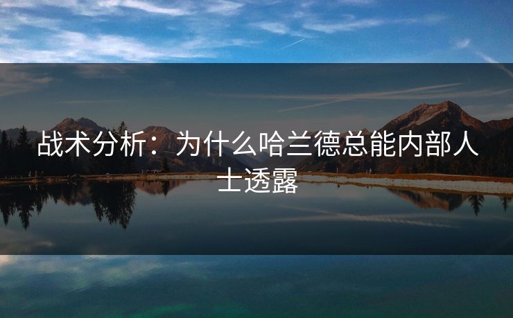 战术分析：为什么哈兰德总能内部人士透露